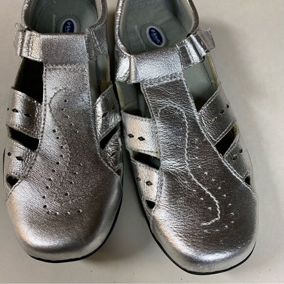 Dr. Scholl's metallic Silver leather Shoes Double Air Pillo Insole Flats 10 - Picture 2 of 10